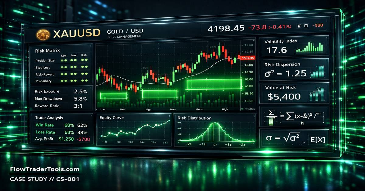Quantitative asset volatility analysis, algorithmic lot sizing calculations, and drawdown management