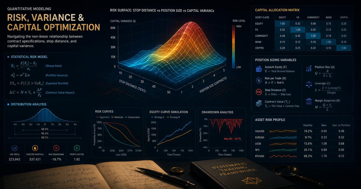 Data dashboard illustrating capital allocation matrices, position sizing variables, and risk curves across fluctuating asset profiles.