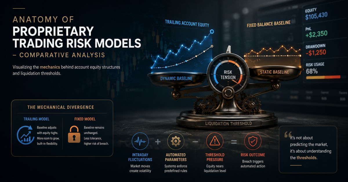 Advanced visual breakdown demonstrating the mechanical threshold divergence between trailing account equity structures and fixed balance baselines.